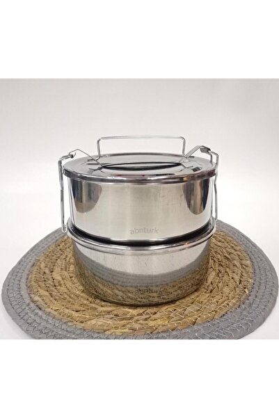 abnturk Paslanmaz Çelik 17x7cm 2 Kaplı Isıtılabilir Sefer Tası 2-3 Kişilik Yemek Taşıma Kabı 2.LT 1000ml x 2