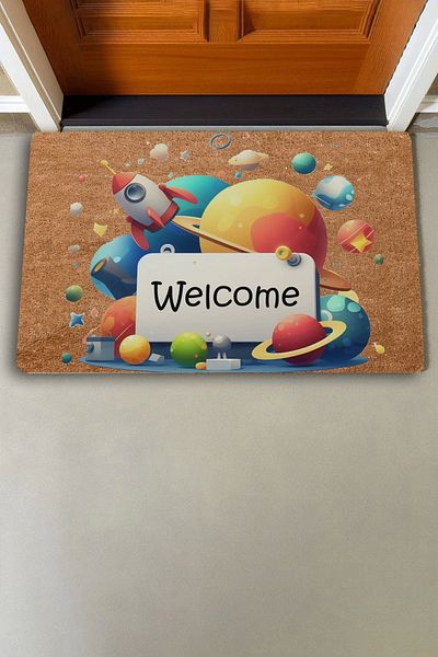 Valerine Life Planet and Rocket Themed Welcome Door Mat 45x70cm