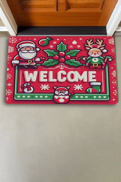 Valerine Life Santa Claus and Plane Leaf Welcome Door Mat 45x70cm