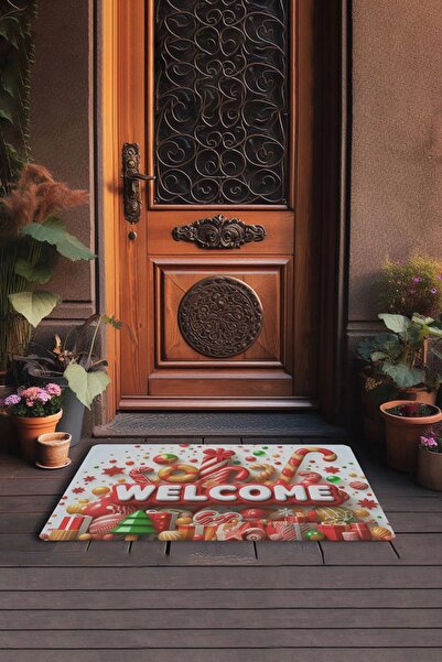 Valerine Life عيد الميلاد عصا للمشي والحلوى المستديرة مرحباً بالباب الأمامي 45x70 سم