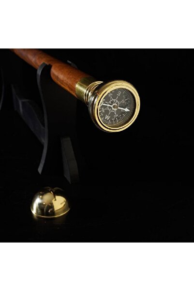 hediyeconcepti Tamamı Pirinçten Retro Pusulalı Özel Tasarım Suikast Bastonu