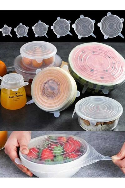 Mucha 6-Piece Silicone Stretch Lid That Keeps Freshness Jar Cap Storage Container Pyrex Lid