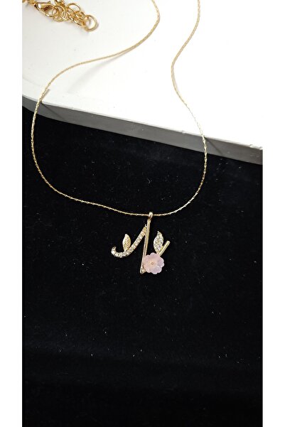 Aksesuar V.I.P Pembe Çiçek N Harf Kolye