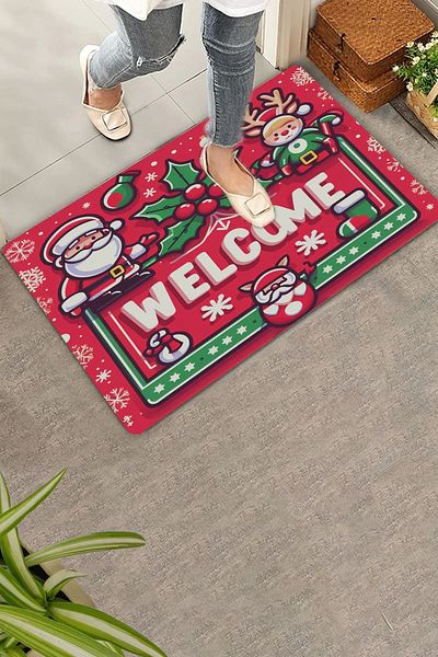 Valerine Life Santa Claus and Plane Leaf Welcome Door Mat 45x70cm