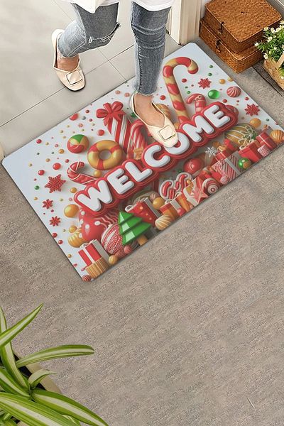 Valerine Life Christmas Walking Stick and Round Candies Welcome Door Mat 45x70cm