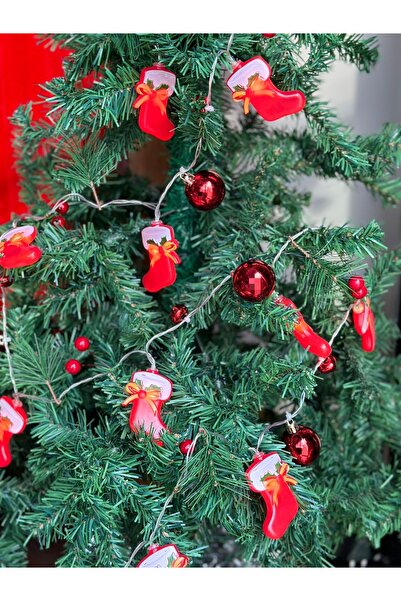 QUEEN AKSESUAR İthal lüks çam ağacı dekorasyon zilli Noel çorap top kokina led zincir yanıp sönen ağaç ışığı pilli