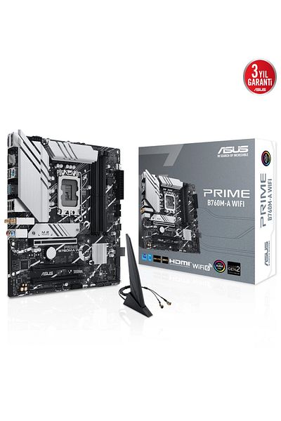 ASUS لوحة أم PRIME B760M-A مزودة بشبكة واي فاي وذاكرة DDR5 سعة 7200 وHDMI/DP ومنفذي M.2 وUSB3.2 AX وشبكة واي فاي وبلوتوث وAURA RGB وشبكة LAN بسرعة 2.5 جيجابت وmATX ASU