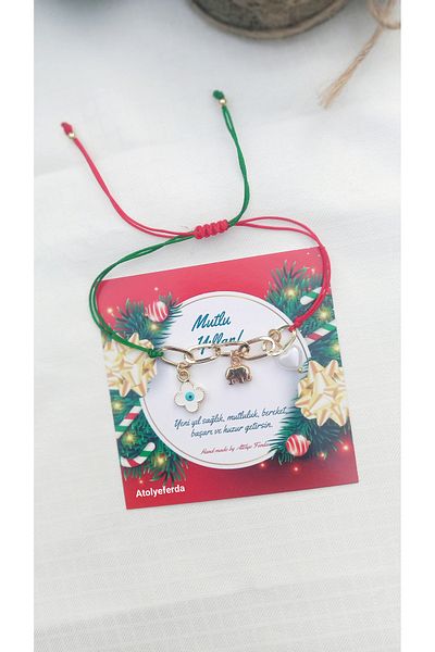 Atolye Ferda New Year's Evil Eye Bead and Elephant Pendant Bracelet Lucky Bracelet