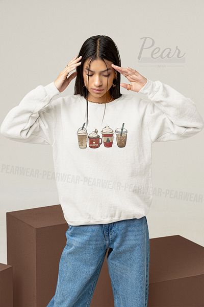Pear Wear Γυναικεία χριστουγεννιάτικη φούτερ με 3 νήματα με στάμπα καφέ