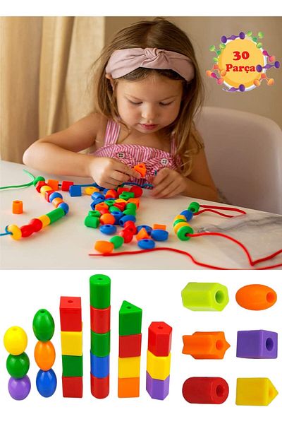 RoseRoi 30 Pieces Geometric Shapes Stringing Beads Coordination Color Perception Educational Toy