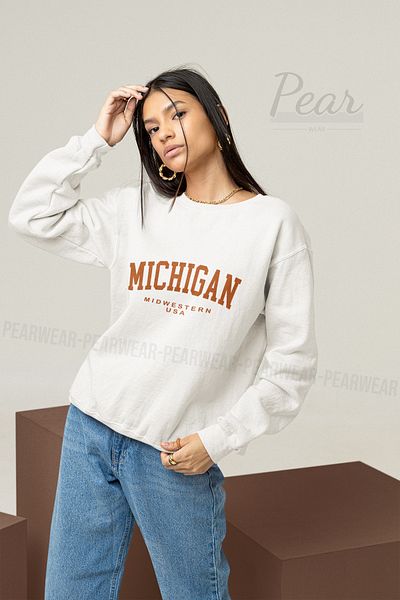 Pear Wear Hanorac supradimensionat cu 3 fire ridicate, imprimat Michigan