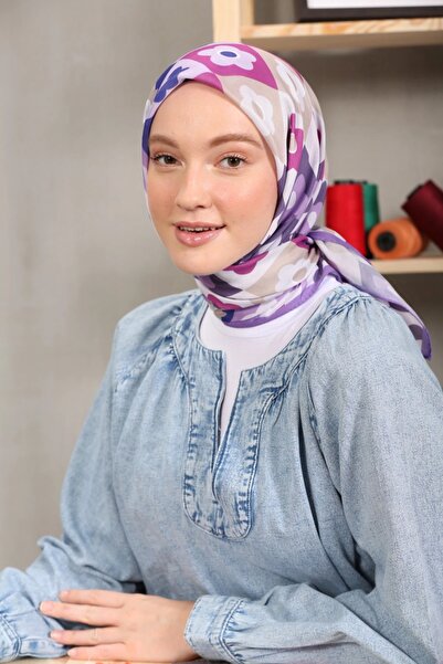 Modakaşmir Шарф з квітковим візерунком, м'яка бавовна, ліловий