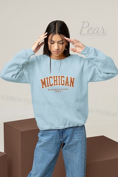 Pear Wear Hanorac supradimensionat cu 3 fire ridicate, imprimat Michigan