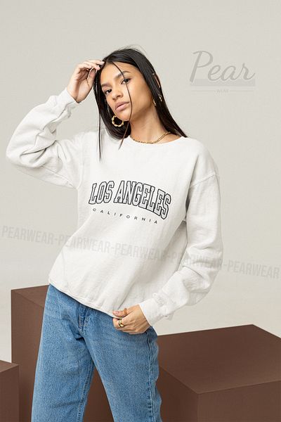 Pear Wear Hanorac supradimensionat cu 3 fire de damă cu imprimeu Los Angeles