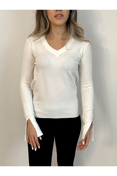 BARLEY Premium Quality V-Neck Viscose Knitwear with Sleeve Detail