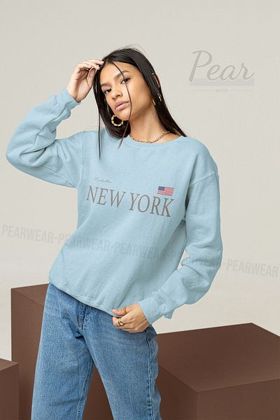 Pear Wear Hanorac oversize cu 3 fire de damă cu imprimeu New York