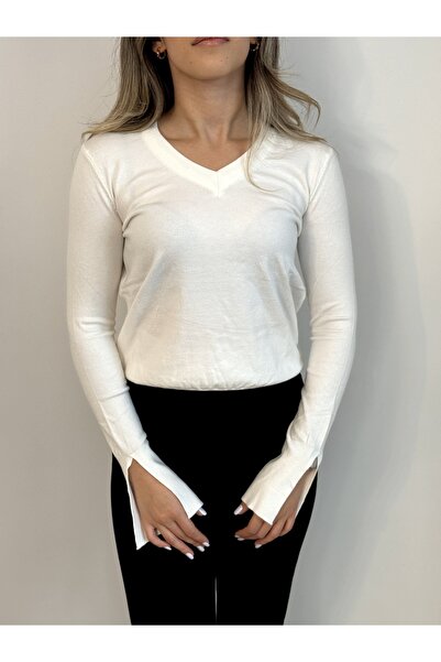 BARLEY Premium Quality V-Neck Viscose Knitwear with Sleeve Detail