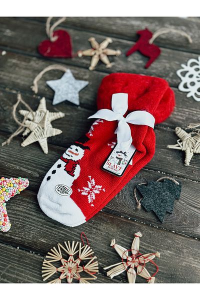 Beril Yamaç Design Studio Red Christmas Stocking Thermal Gift Christmas Stocking Snowman Sock