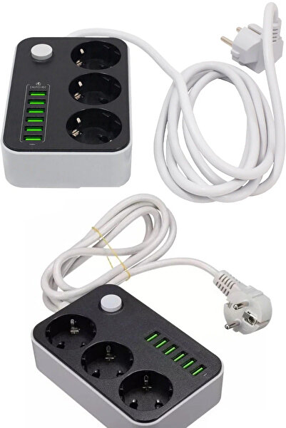 Genel Markalar Portatif Tasarım Akım Korumalı 2 Metre 3 Lü Priz 6 Usb Port Çoklu Şarj Aleti