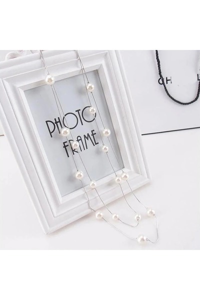 İPAR AKSESUAR Kadın Silver Uzun Zincirli İncili Kolye