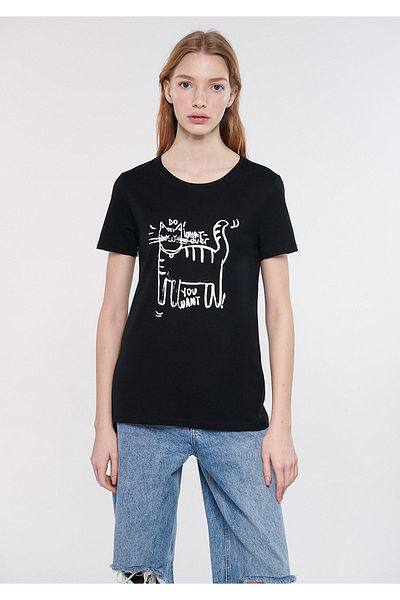 Mavi Cat Printed Black T-Shirt Regular Fit / Normal Cut 1611292-900