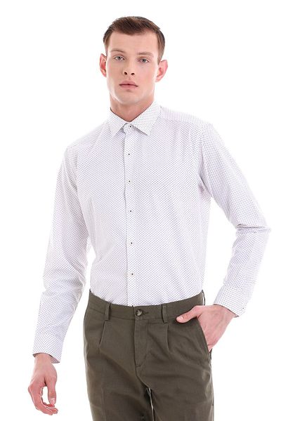 Hatemoğlu Claret Red Slim Fit εμπριμέ βαμβακερό μακρυμάνικο πουκάμισο με λεπτή λαιμόκοψη