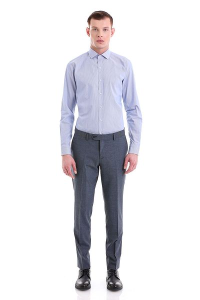 Hatemoğlu Μπλε Comfort Fit μοτίβο 100% βαμβακερό ιταλικό γιακά μακρυμάνικο αθλητικό πουκάμισο