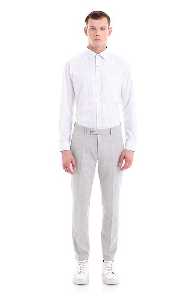Hatemoğlu Γκρι Classic Fit εμπριμέ βαμβακερό μακρυμάνικο πουκάμισο με λεπτή λαιμόκοψη