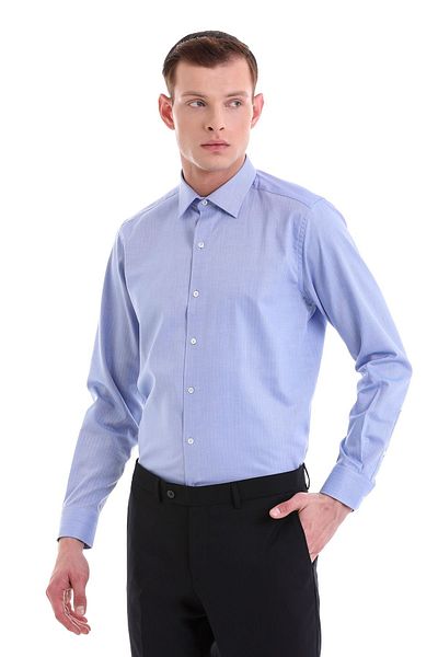 Hatemoğlu Cămașă clasică cu mânecă lungă, cu guler subțire, cu model, 100% bumbac, albastru