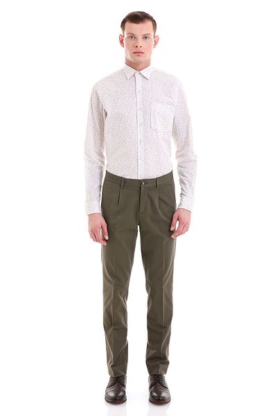 Hatemoğlu Μπεζ Comfort Fit εμπριμέ 100% βαμβακερό μακρυμάνικο πουκάμισο με λεπτή λαιμόκοψη
