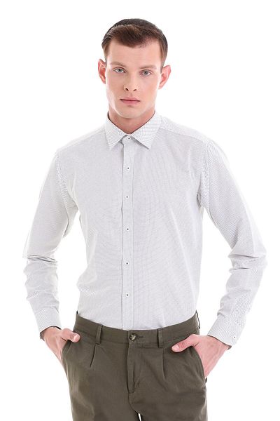 Hatemoğlu Πράσινο Slim Fit εμπριμέ βαμβακερό μακρυμάνικο πουκάμισο με λεπτή λαιμόκοψη