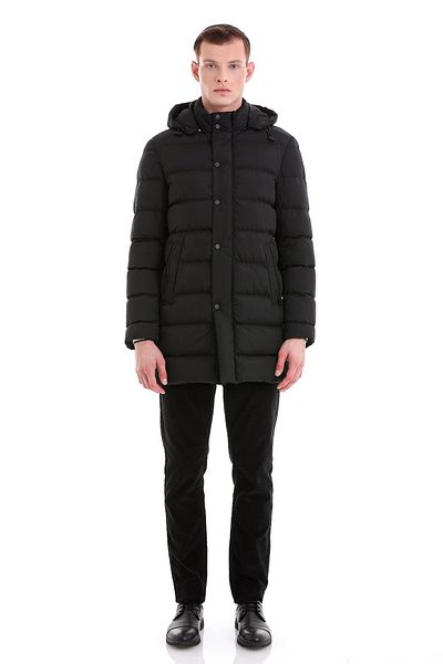 Hatemoğlu Μαύρο Slim Fit Judge Collar Hooded Basic παλτό