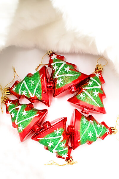 Waldern 6lı Çam Ağacı Süs Kırmızı-yeşil Yılbaşı Süsü 8cm