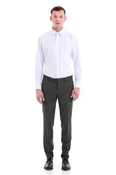 Hatemoğlu Παντελόνι από ύφασμα Anthracite Slim Fit με σχέδιο με πλαϊνές τσέπες