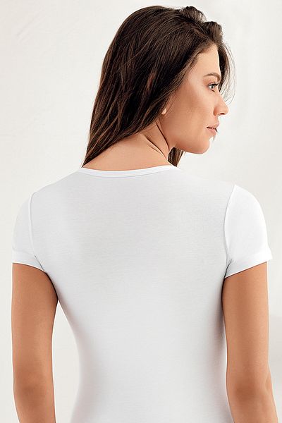 Şahinler Lycra Women's White Short Sleeve V-Neck Body Mb236-by