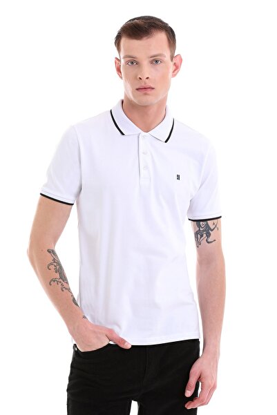 Hatemoğlu White Regular Fit Plain 100% Cotton Polo Collar T-Shirt