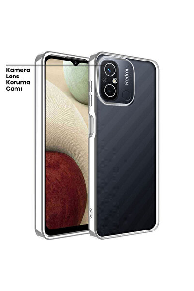 Fibaks Xiaomi Redmi 12C Kılıf Kamera Lens Korumalı Logo Gösteren Arkası Şeffaf Parlak Kenarlı Kapak