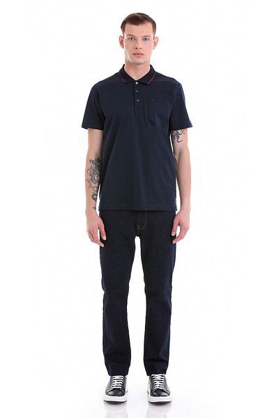 Hatemoğlu Μπλουζάκι Navy Blue Regular Fit Pocket Polo Neck Mercerized βαμβακερό μπλουζάκι