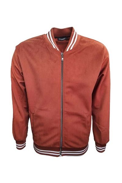 LUCKY Men's L01368 Zippered High Collar Velvet Jacket - L01368 - Orange - ST01368-Orange-M