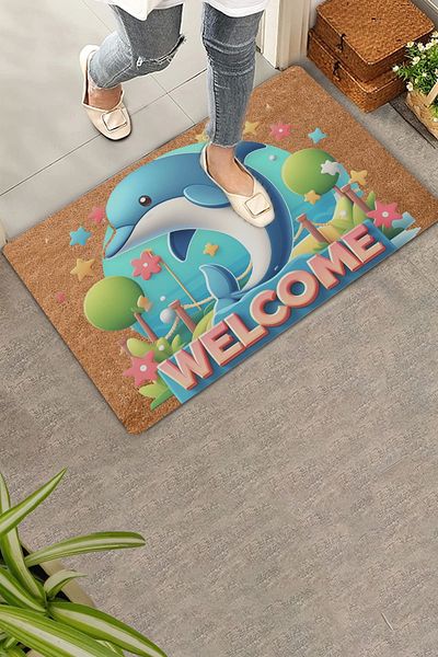 Valerine Life Cute Dolphin and Star Welcome Door Mat 45x70cm