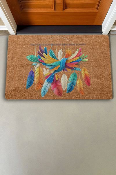 Valerine Life Embroidery Patterned Bird and Colorful Feathers Welcome Door Mat 45x70cm