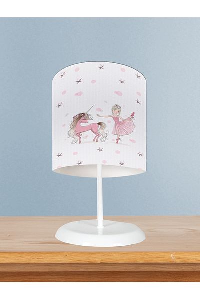 BAMBAŞKA MODA Baby and Children's Room Ballerina and Unicorn Girl Patterned Pink Lampshade