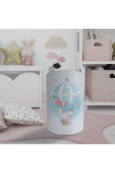 BAMBAŞKA MODA CAMERA BEBEȘII ȘI COPIILOR Coș de jucării cu model elefant și balon zburător cu flori