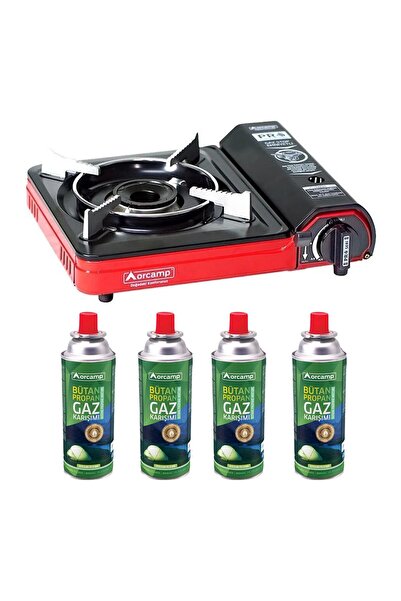 Orcamp Kamp Ocak Gaz Stop Emniyetli CK-505 Kırmızı ve 4 Adet 227 Kartuş GKH