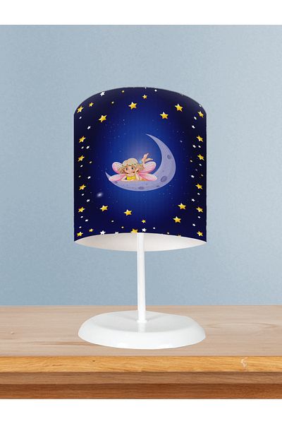 BAMBAŞKA MODA BABY AND KIDS ROOM Fairy Girl Flying on the Moon Patterned Lampshade