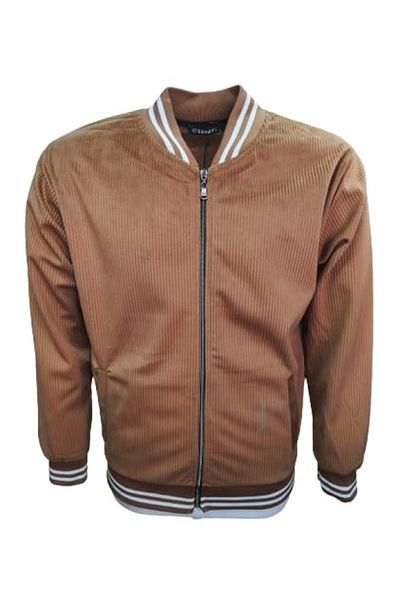LUCKY Men's L01368 Zippered High Collar Velvet Jacket - L01368 - Tan - ST01368-Taba-M