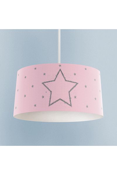 BAMBAŞKA MODA Baby and Children's Room Large Gray Star Patterned Pink Chandelier