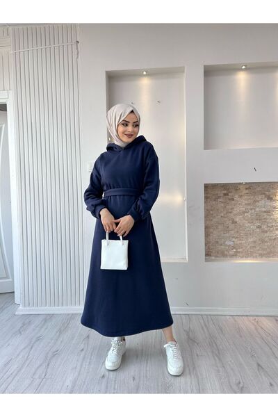 moda zeynaa Kapşonlu swet 3 iplik elbise
