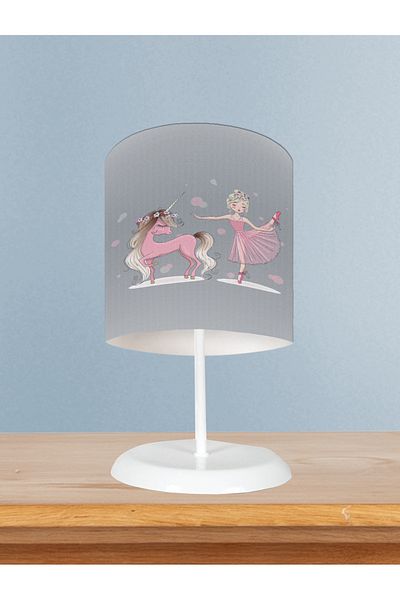 BAMBAŞKA MODA Baby and Children's Room Pink Unicorn and Girl Patterned Lampshade