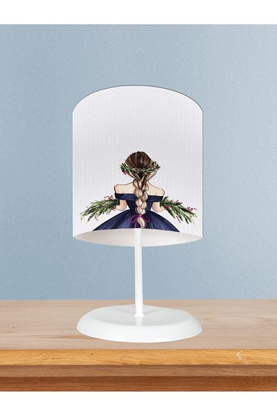 BAMBAŞKA MODA Baby and Children's Room Flower Girl Patterned Lampshade with Braided Hair